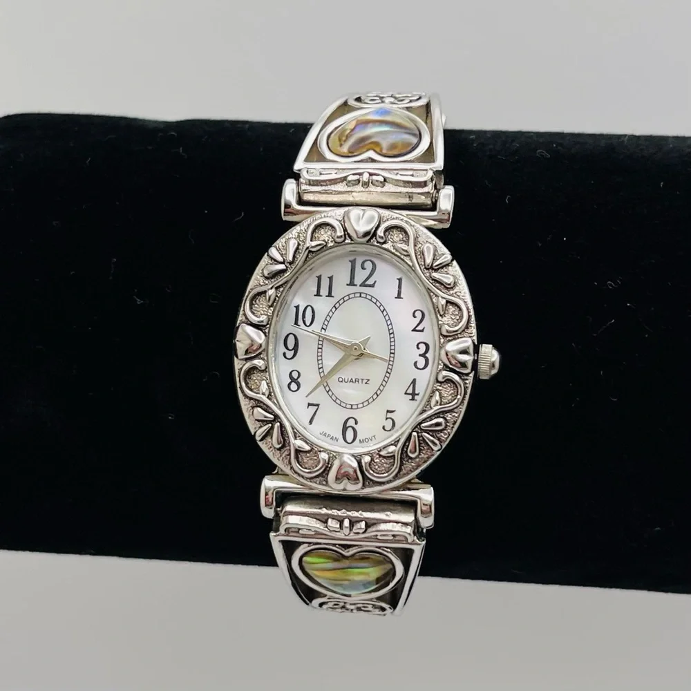 Quartz Watch with Mother of Pearl Heart Accents